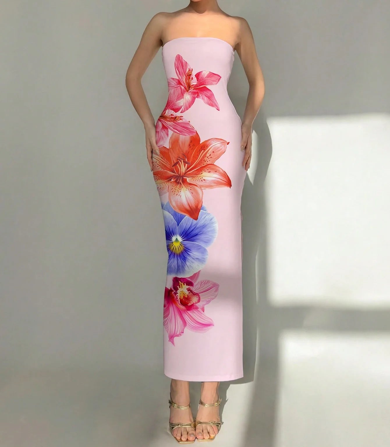 HLJ&GG Sexy Flowers Printing Bodycon Maxi Dresses Women Off Shoulder Sleeveless Backless Slim Vestidos Fashion Streetwear 2025