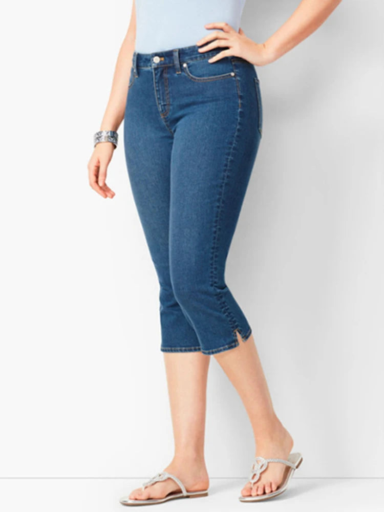 Ladies Jeans Pants Ladies Cropped Trousers Skinny Knee Length Jeans female Elastic High Waist Mom Jeans Oversize