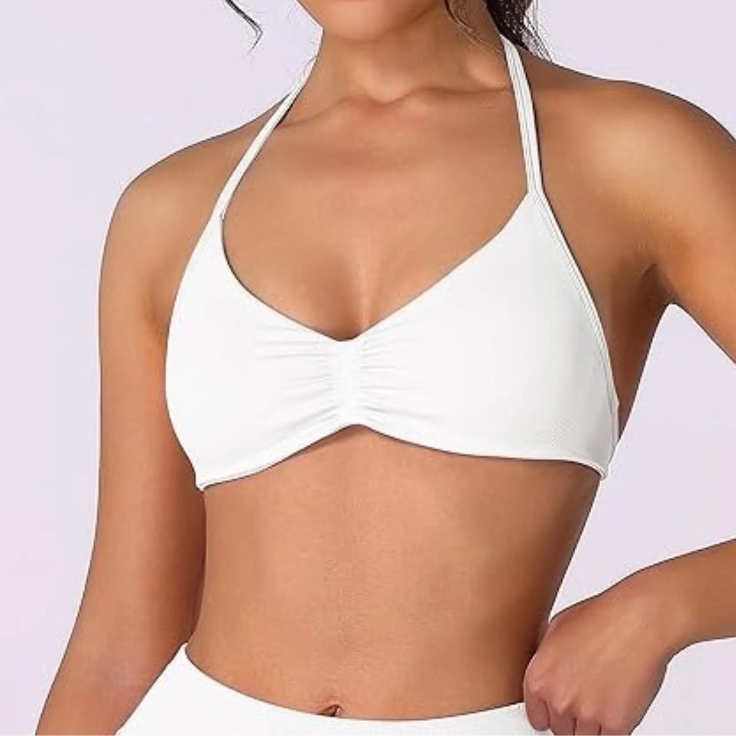 Strappy Bra Top Women High Support Thin Strap Halter Sport Seamless Bras Scrunch Workout Yoga Tank