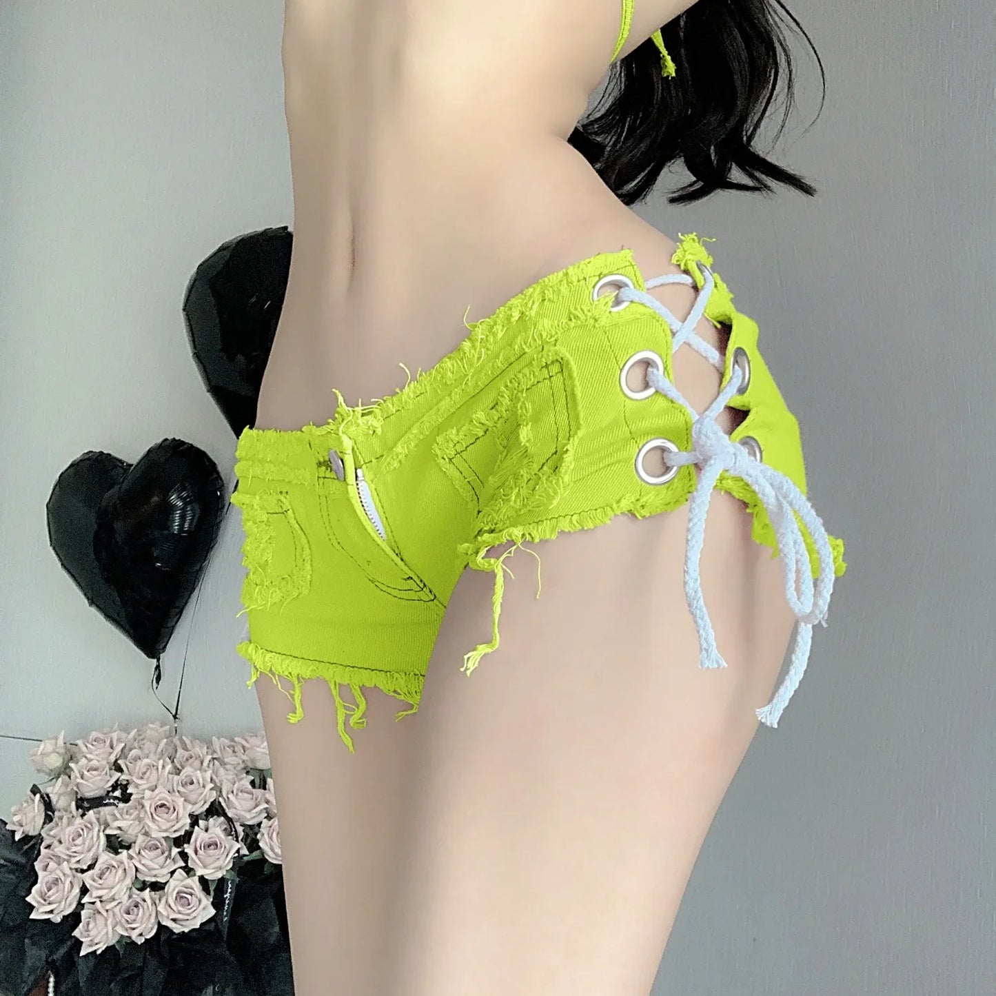 Sexy Low Waist Jeans Shorts, European American Style Crossbody Shorts For Nightclubs Summer Fashion Trend