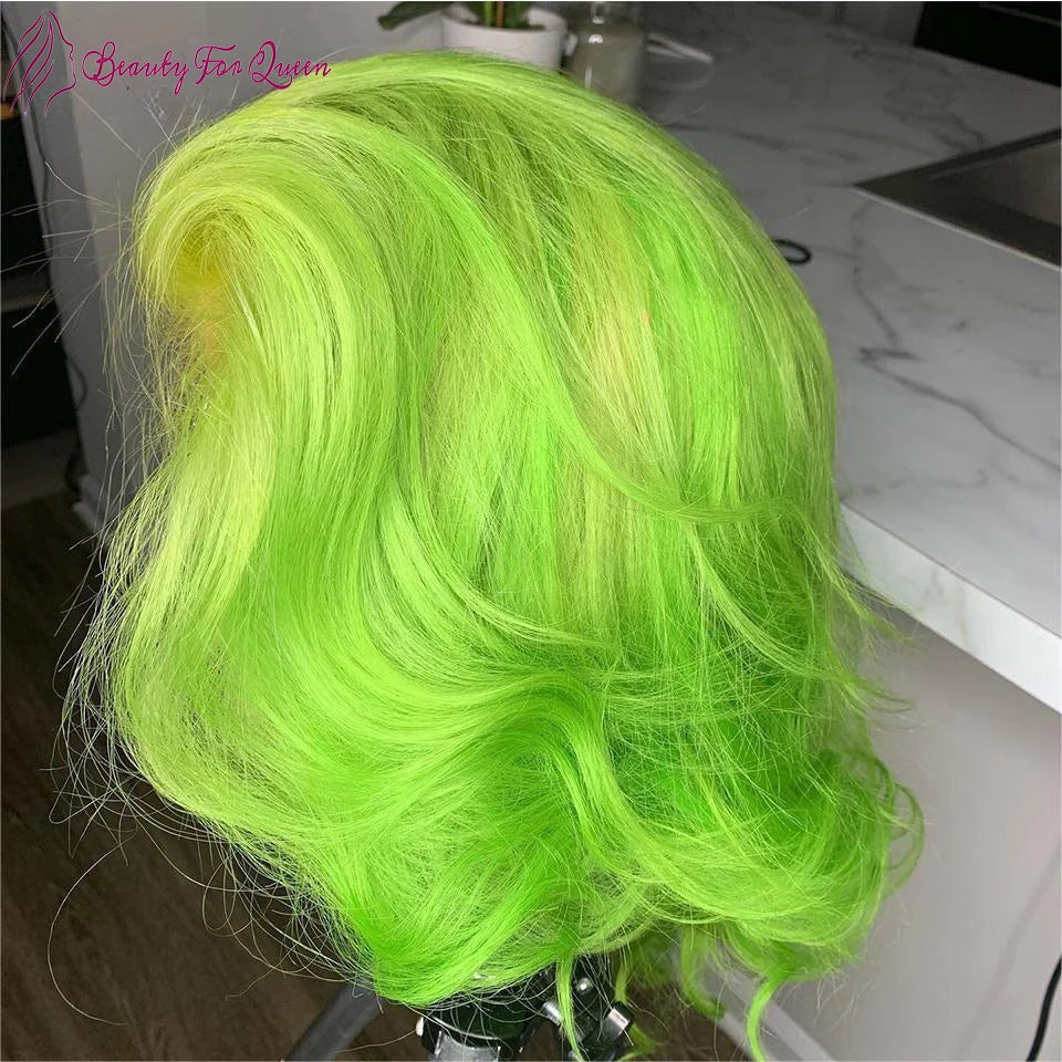 13x4 HD Lace Front Wig Human Hair Fluorescent Green Human Hair Lace Frontal Wig For Women Pre Plucked Short Bob Lace Wigs