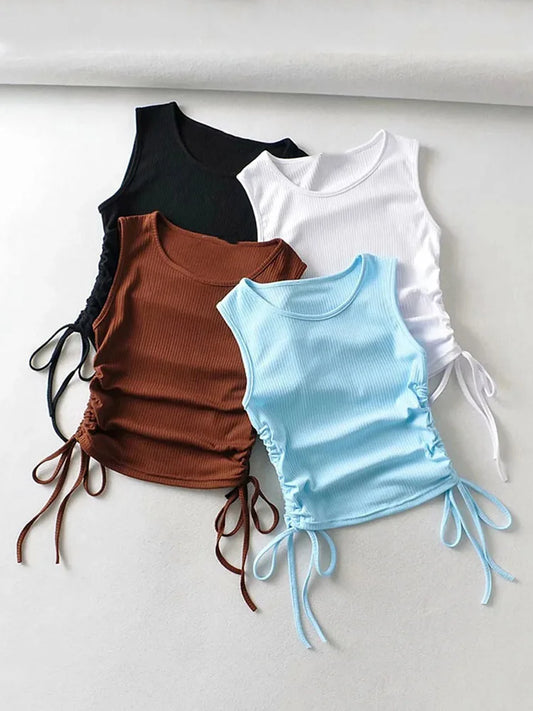 Summer NEW Arrival Women Solid Color Sexy Causal Crop Top With String Both Side Club For Fashion Ladies