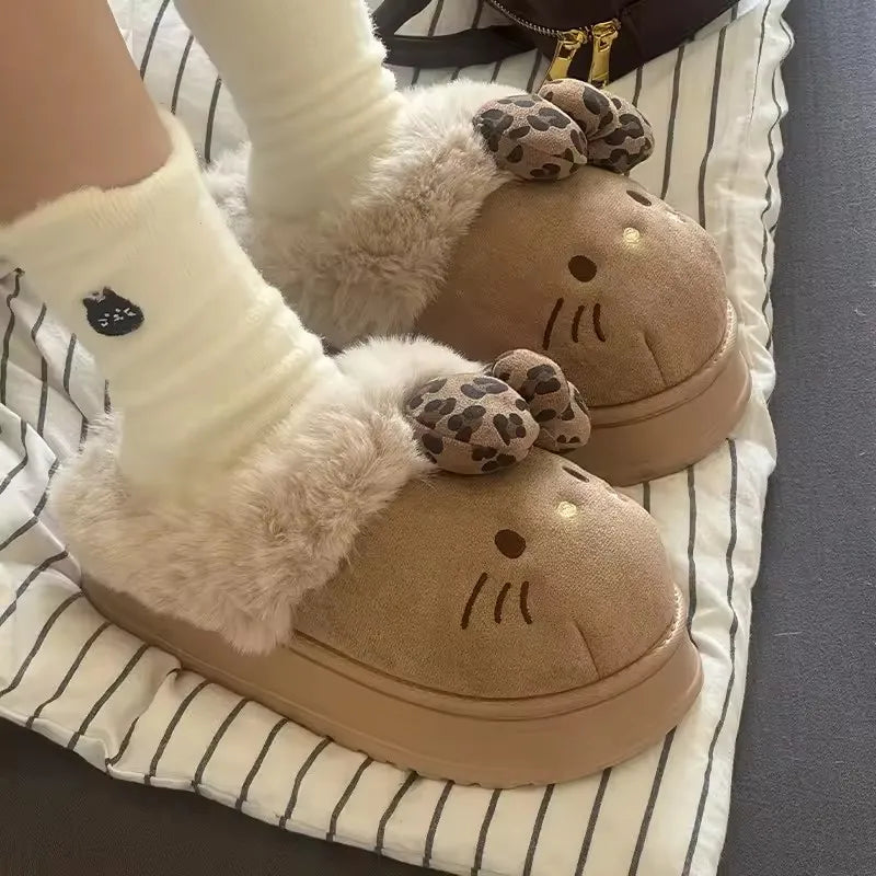 Autumn Winter Hello Kitty Slippers For Women Plush Kawaii Cute Sanrio Home Warm Cotton Slippers Cartoon Home Indoor Shoes Gifts