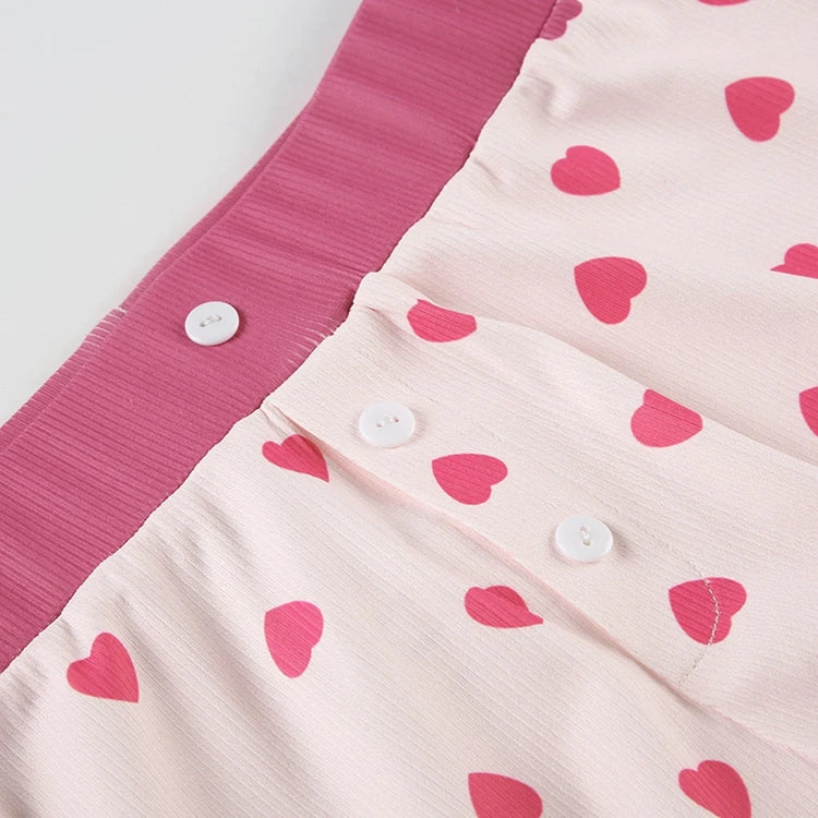 STYLISH LADY Heart Printed 2 Piece Set Women Short Sleeve Crop Top and Shorts Suits 2025 Summer Valentine's Day Home Sleepwear