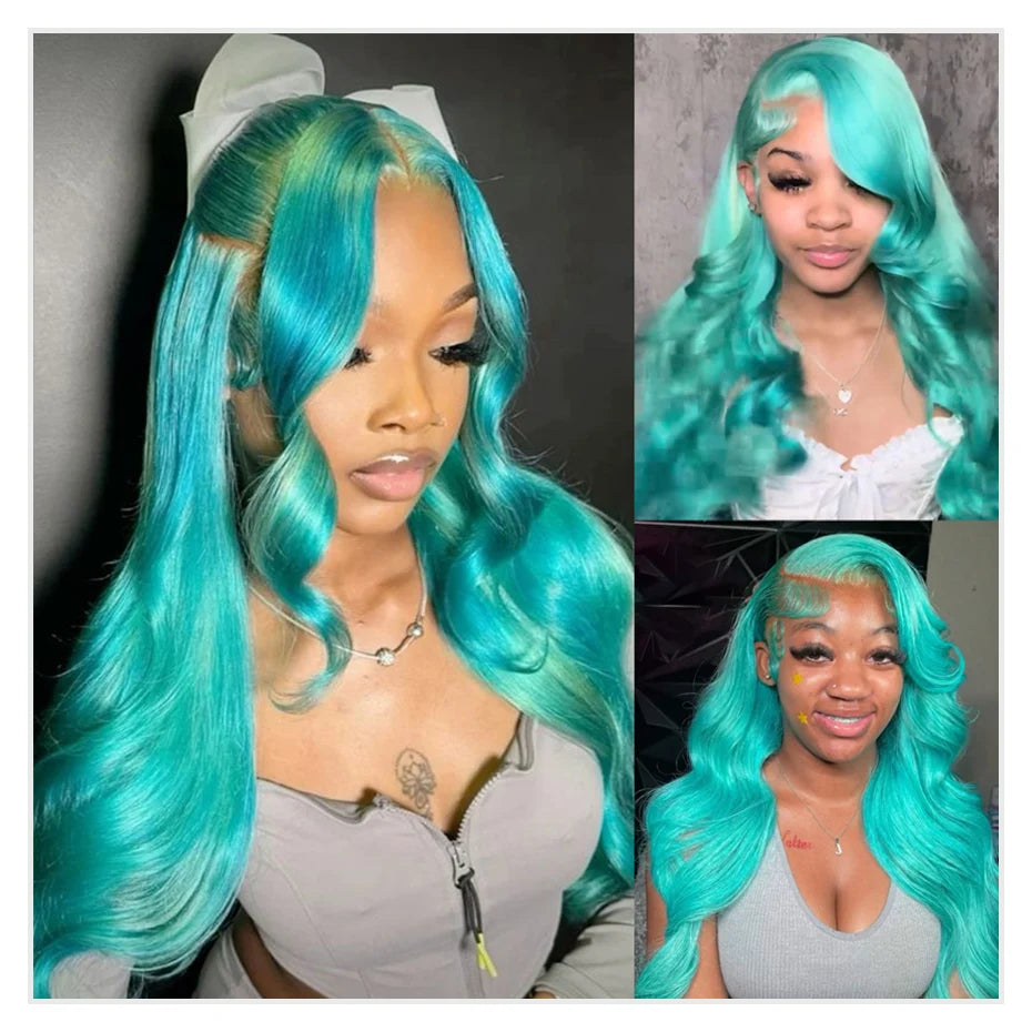 Cyan Blue Body Wave Human Hair Wigs Vietnamese Raw Hair 13x6 HD Lace Frontal Wig Blonde 613 Lace Front Human Hair Wigs For Women