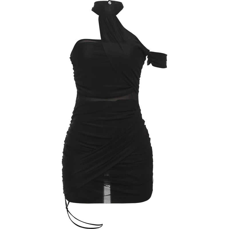 Weird Puss See Through Sexy Dress Women Y2K Cross Bandage Backless Halter Sleeveless Summer Trend Midnight Clubwear Mini Bodycon
