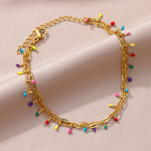 Bohomian Style Colorful Beads Anklets For Women Gilrs Gold Color Stainless Steel Anklet Bracelet Femme Summer Jewelry Gift