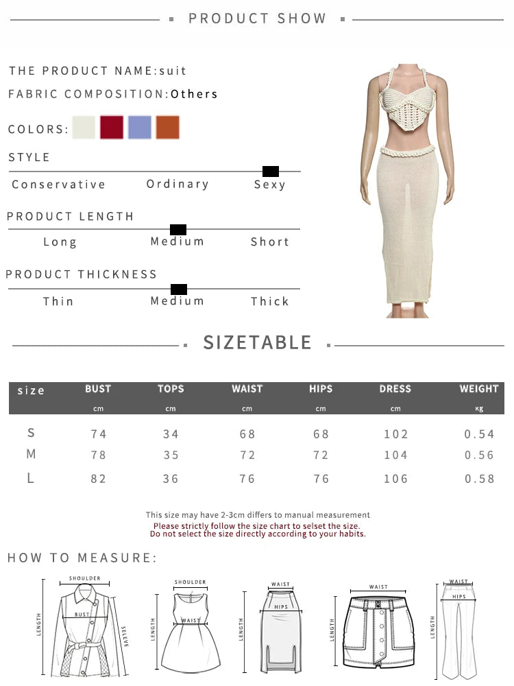 Weird Puss Crochet Shirring 2 Piece Set Women Cross Bandage Backless Irregular Tops+Solid Long Skirts Vacation Beach Style Suits