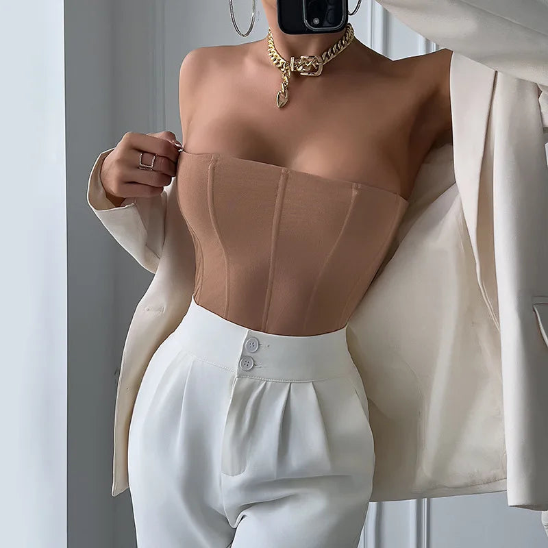 CHUANGERM Sexy Corset Top Solid Color Sleeveless S-neck Backless Bandage Women Push Up Hourglass Body Shaper Bustier Lingerie
