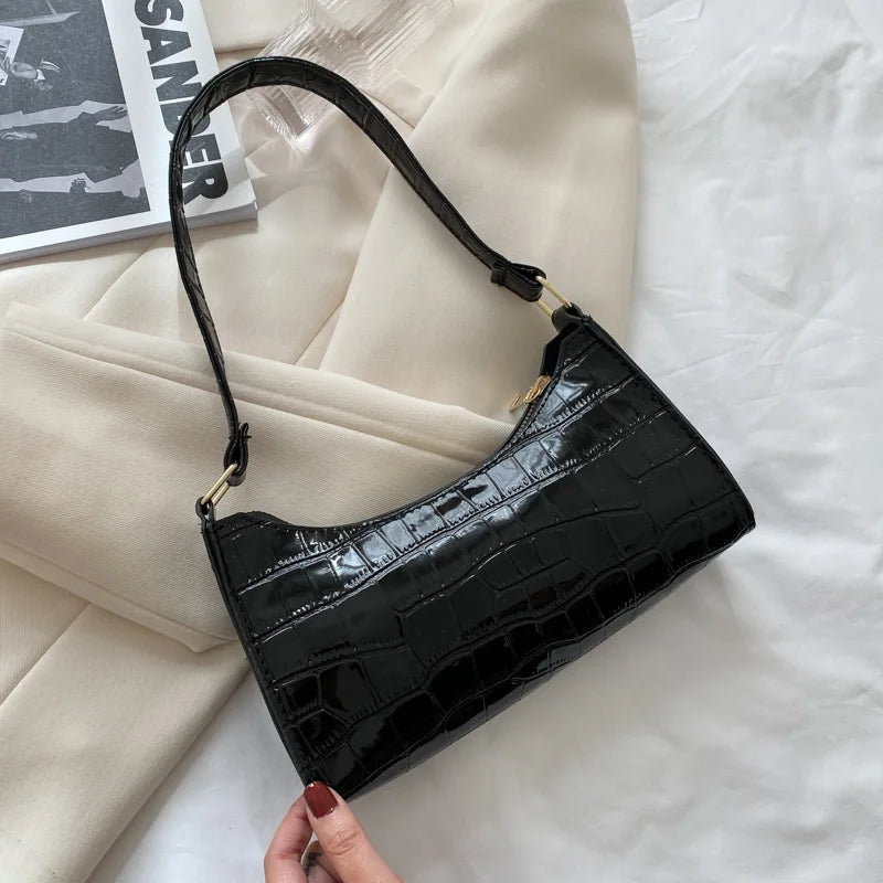 Fashion PU Leather Bags for Women Alligator Pattern Armpit Handbag Female Small Underarm Messenger Bag Purse Shoulder Handbags