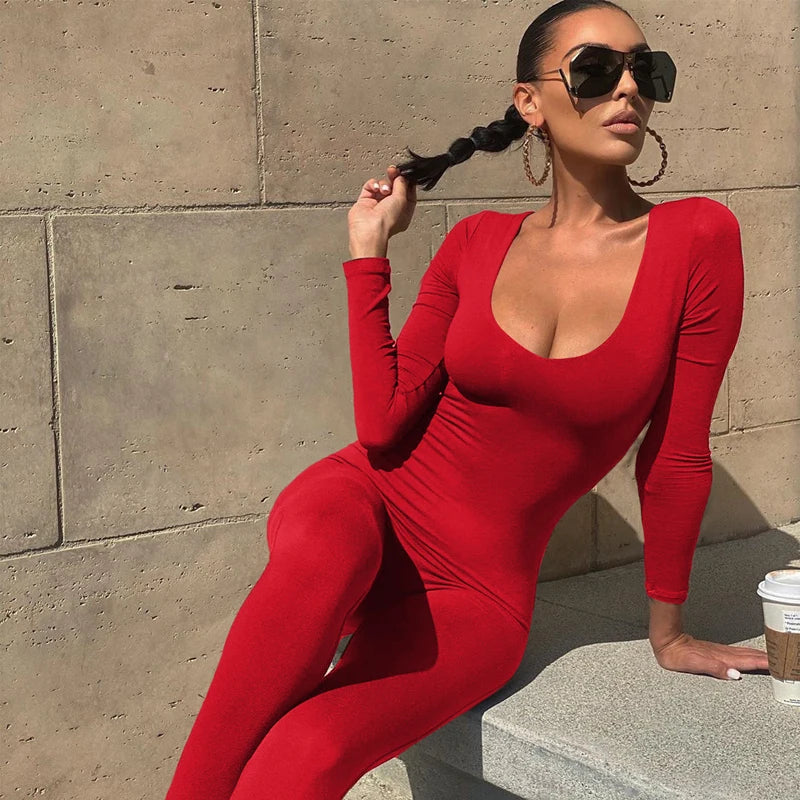 Dulzura Women 2024 Autumn Winter Long Sleeve Bodycon Streetwear Jumpsuit Overall One Piece Outfit Wholesale Items for Business