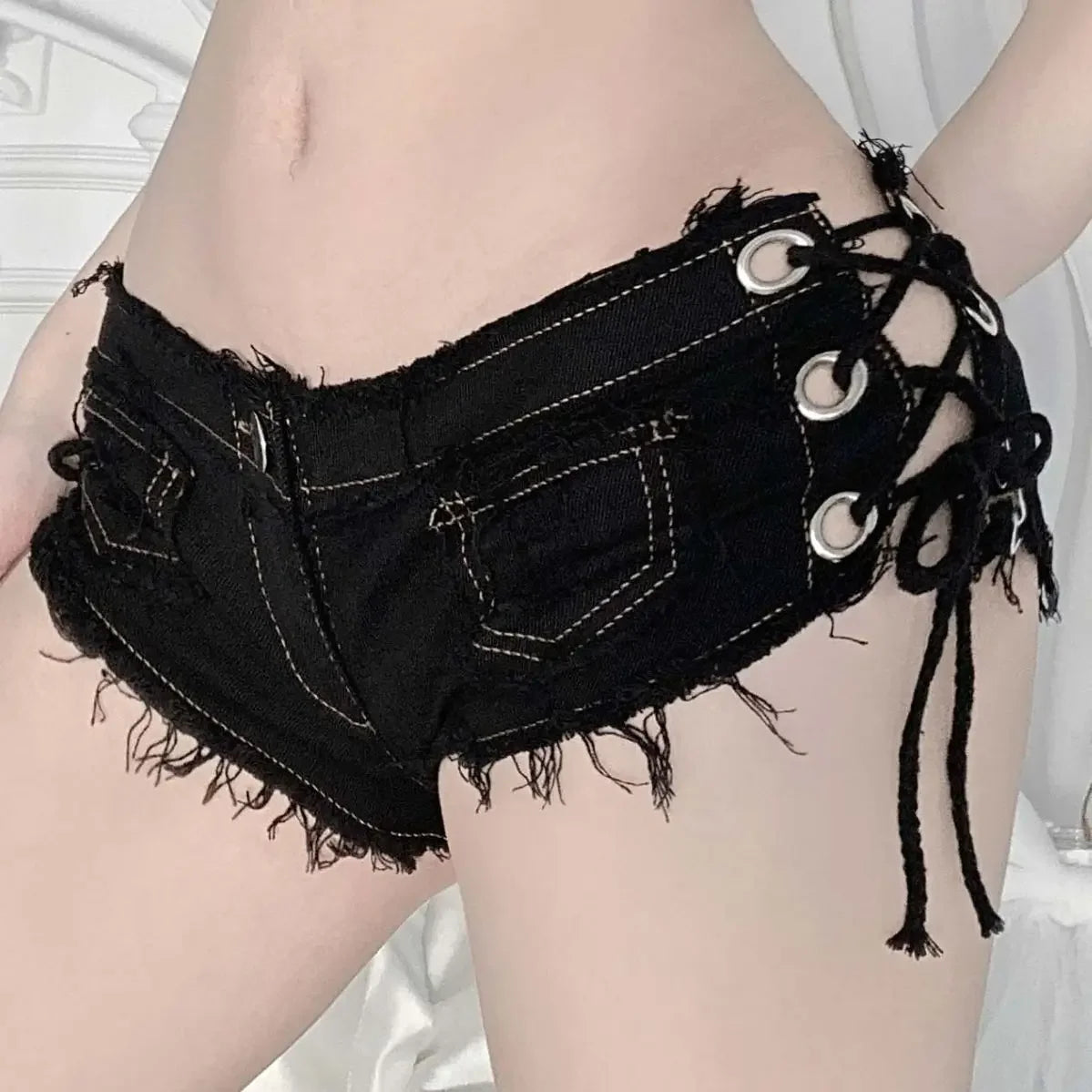 Sexy Low Waist Jeans Shorts, European American Style Crossbody Shorts For Nightclubs Summer Fashion Trend