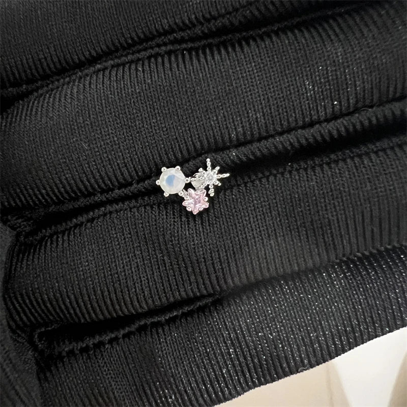 1PCS Cute Pink Zircon 316L Stainless Steel Ear Bone Nail New Fashion Y2K Punk Small Earring for Women Cochlea Jewelry Party Gift