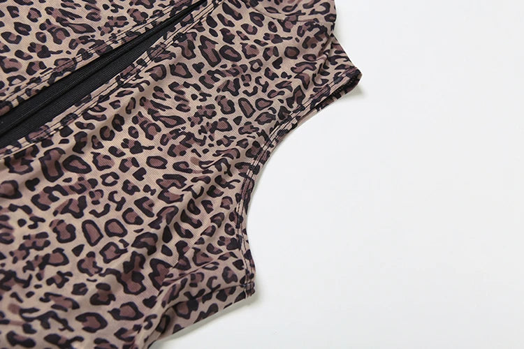 Weird Puss Hollow Jumpsuit Women See Through Sexy Leopard Print Sleeveless Hipster Fit Street Midnight Party Workout Overalls
