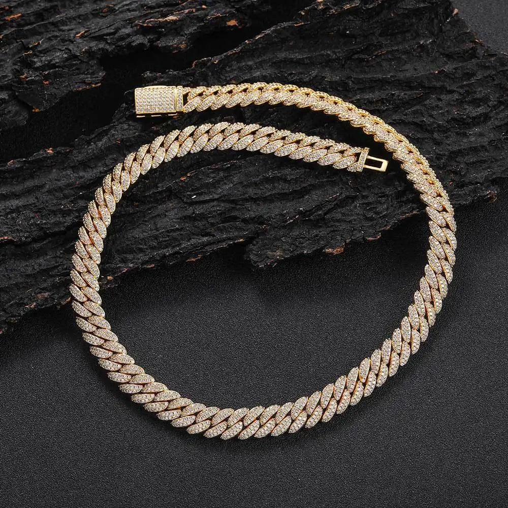 Rapper Chain Hip Hop Accessories Male 10mm Double Row Zircon Bubble Cuban Personality Men
