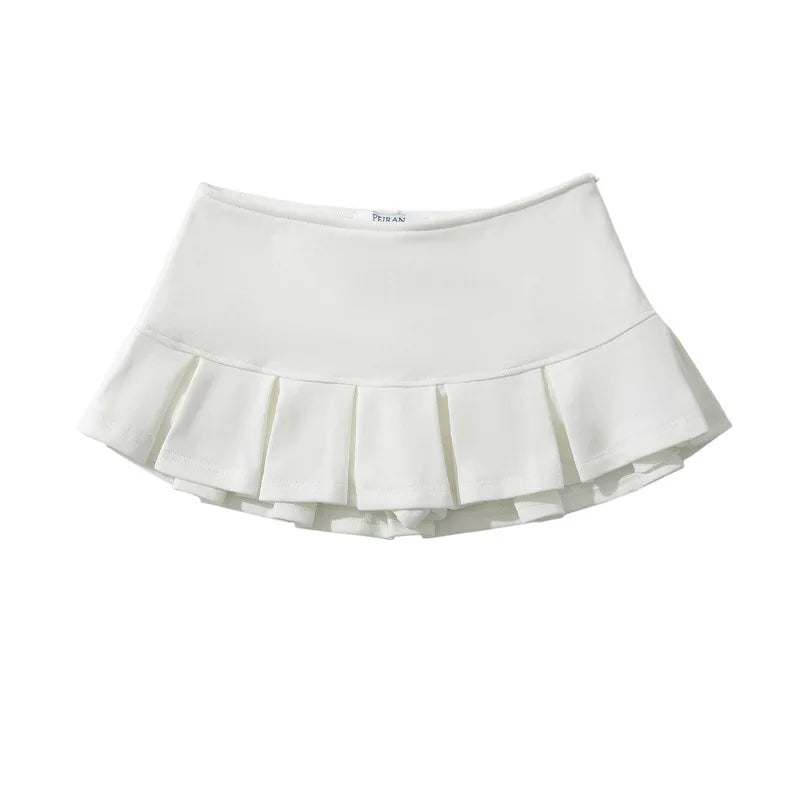HLJ&GG Y2K Fashion Letter Print Two Piece Sets Women Round Neck Short Sleeve Slim Crop Top + Pleated Mini Skirts Outfits 2025
