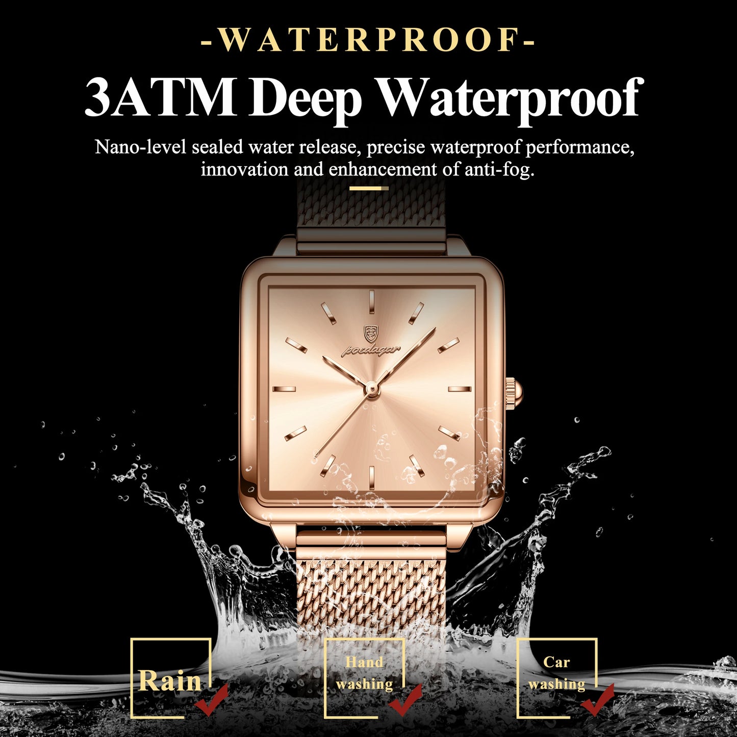 POEDAGAR Fashion Ladies Watch Waterproof Square Elegant Watch, Mesh Stainless Steel Quartz, lady's Watches, Reloj