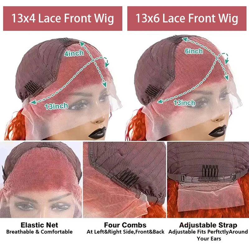 Water Wave Ginger Lace Front Wigs Human Hair 13x4 13x6 #350 Colored Wigs 100% Brazilian Human Hair Deep Curly Wigs Orange Ginger