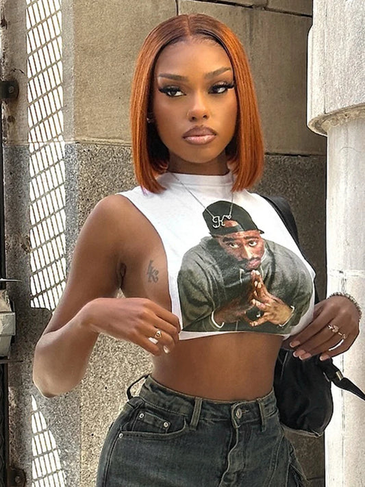 Weird Puss Mannequin Print Women Crop Tank Tops Summer Hipster O-Neck Wild Basic Stretch Fashion Y2K Cool Street Sexy Mini Vest