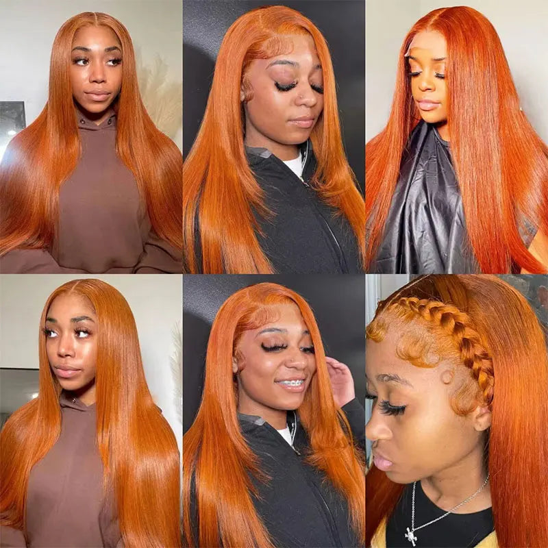 30 Inch Straight Orange Ginger Lace Front Wigs Human Hair 350 Colored Brazilian 13X6 HD Transparent Lace Frontal Wigs For Women