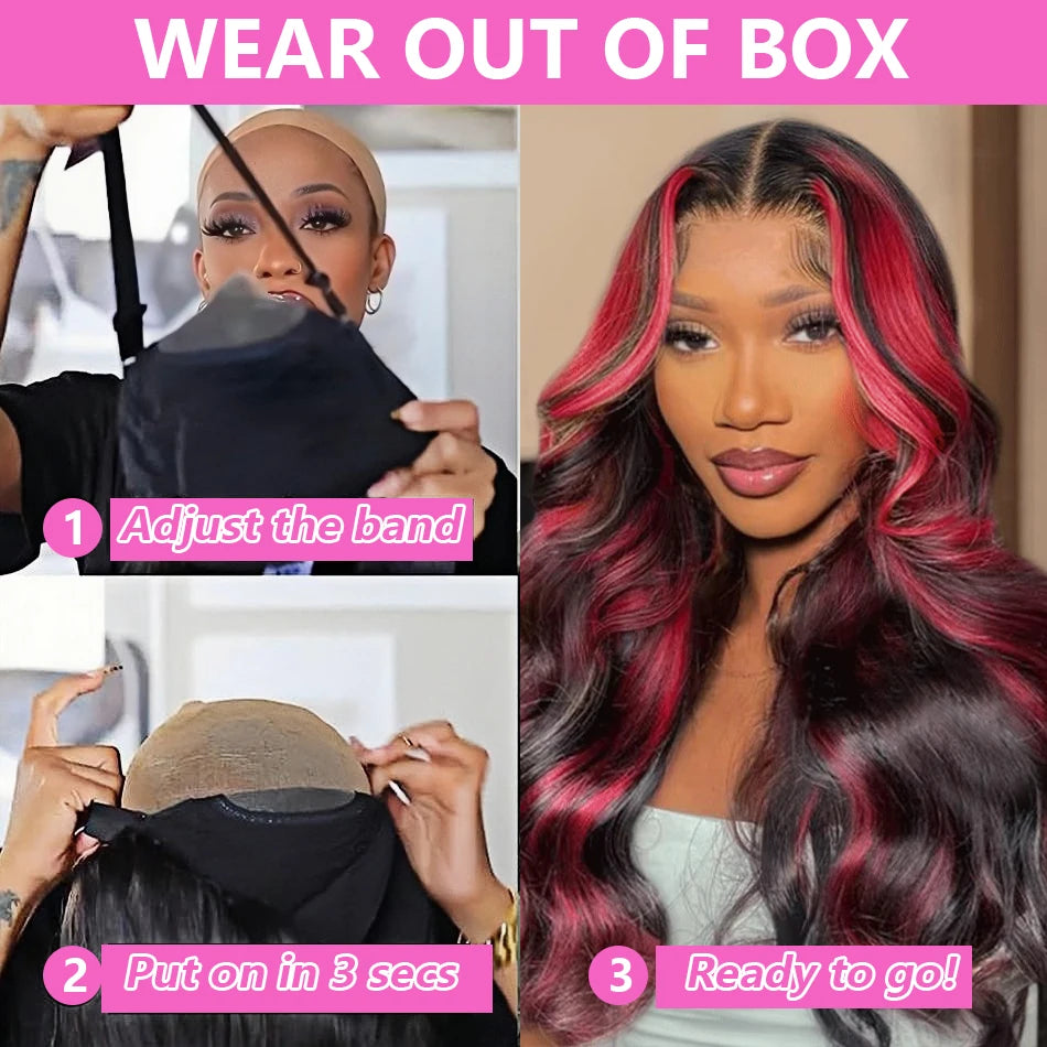 1B/99J Omber Black With Red 5x5 Highlight Lace Front Closure Body Wave Glueless Wigs Human Hair Brazilian Burgundy Colored Wigs