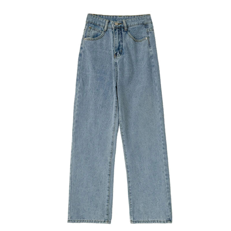 Ladies Vintage Wide Leg Jeans Girls High Waist Pants Female Fashion Black Black Grey Retro Blue Light Blue Pink Trousers