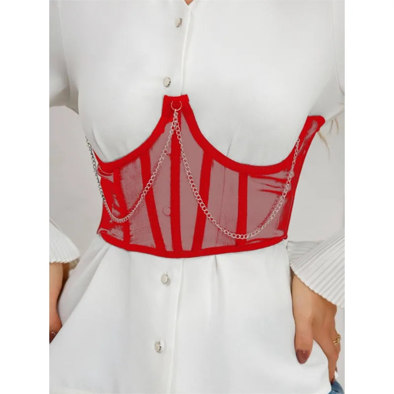 Sexy Corset Underbust Punk Metal Chain Black Women Top Curve Shaper Strap Slimming High Waist Belt Lace Green Corset