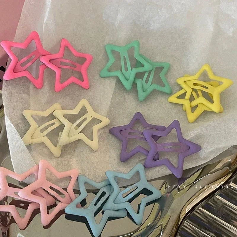 10/50pcs Colorful Kawaii Star Barrettes Y2K Sweet Girls BB Solid Star Hairclips Metal Snap Clip, Hair Jewelry Gifts