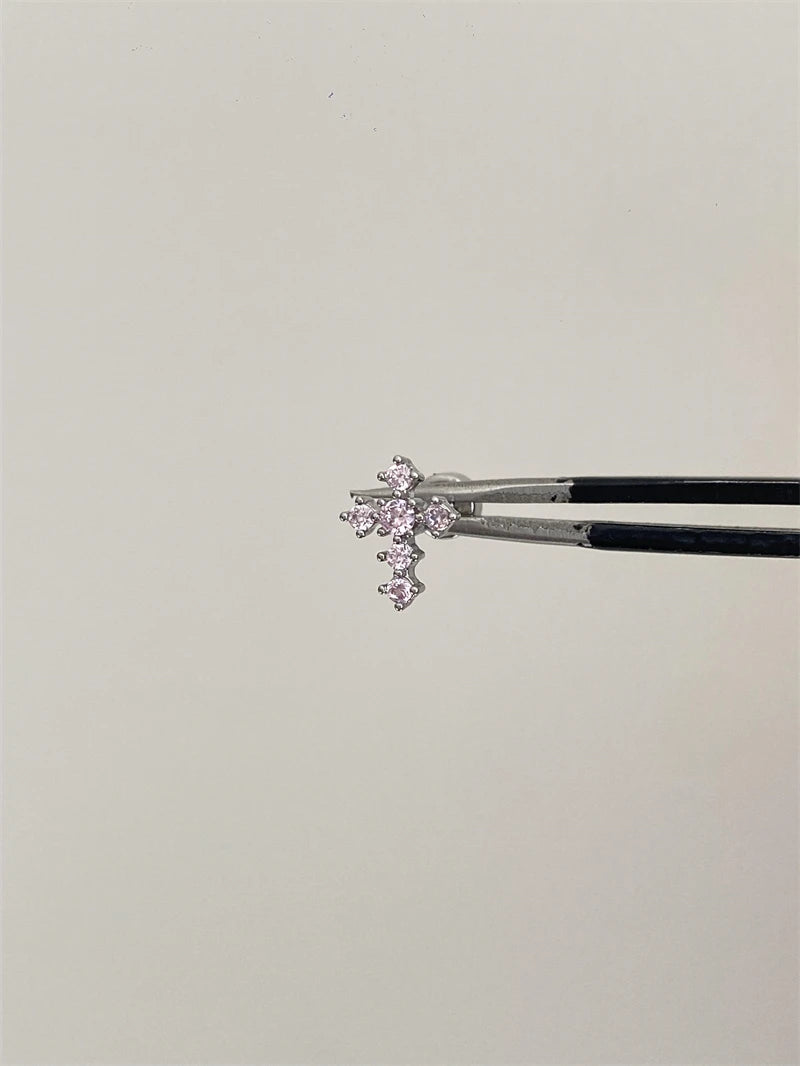 1 PCS New Fashion Cute Pink Zircon Crystal Ear Bone Nail 316L Medical Titanium Steel Earrings for Women Y2K Punk Jewelry