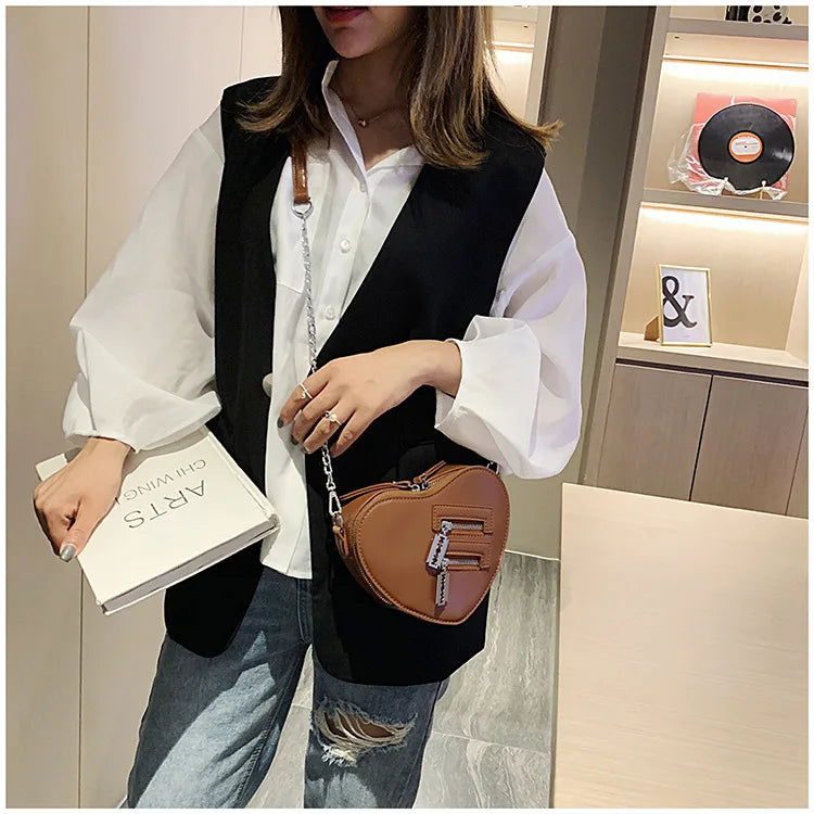 Gothic Heart Blade Zipper Chain Crossbody Bags for Women Girl Casual Shoulder Purses Handbags Techwear Summer Wallet Goth
