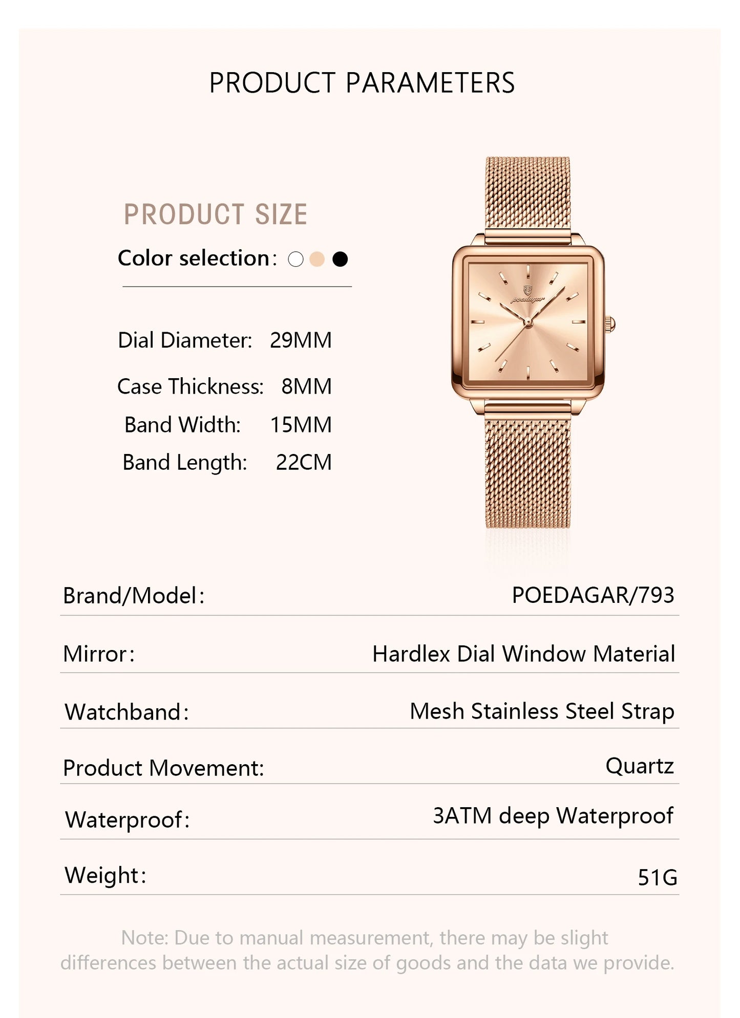 POEDAGAR Fashion Ladies Watch Waterproof Square Elegant Watch, Mesh Stainless Steel Quartz, lady's Watches, Reloj