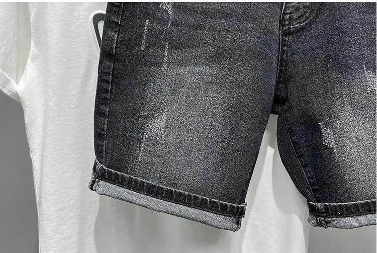 New Summer Men’s Casual 2024 Knee Length Denim Shorts Black Designer Boyfriend Slim Stretch Five Pocket Denim Short Pants