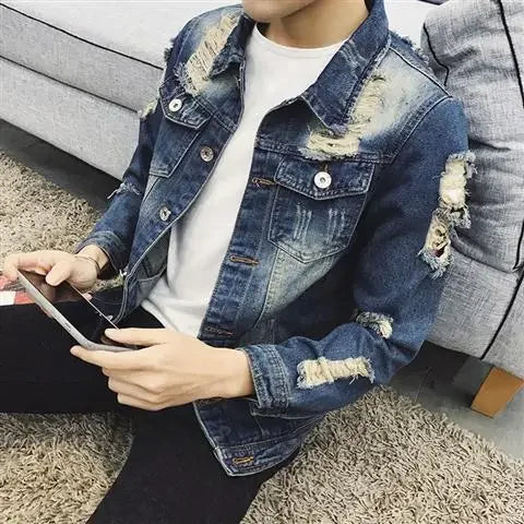 Button Short Casual Slim Cowboy Coat for Men Korean Popular Clothes Denim Jackets Man Loose New In Designer Branded Rock Lxury