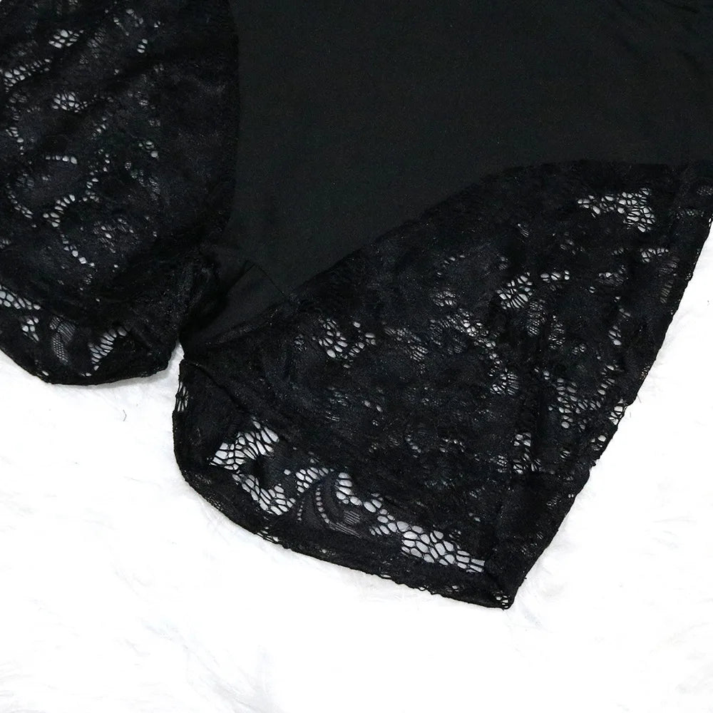 HLJ&GG Sexy Lace Hollow See Though Two Piece Sets Women V Neck Spaghetti Strap Slim Crop Top + Shorts Outfits Fashion Streetwear