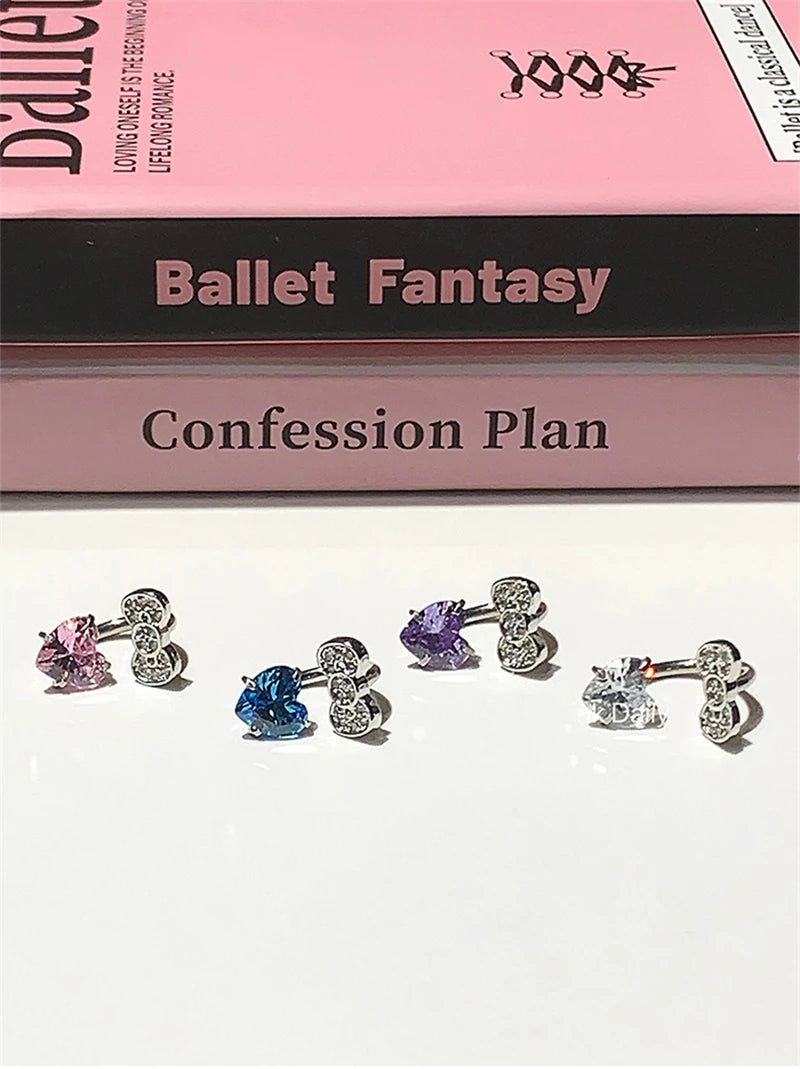 Cute Bowknot Love Heart 316L Stainless Steel Annular Ear Bone Nail Fashion Delicate Zircon Earring for Women Y2K Punk Jewelry