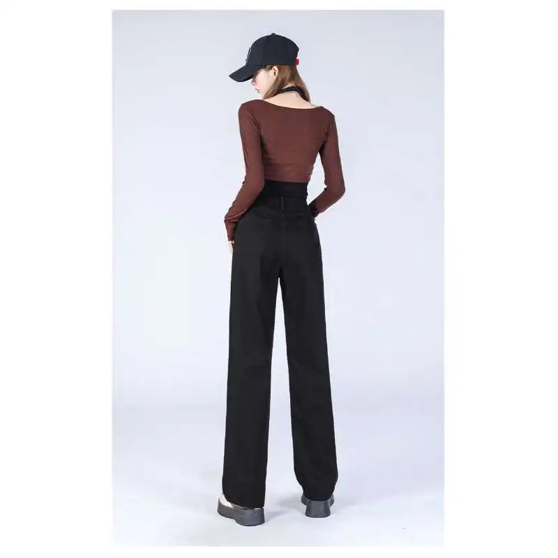 Ladies Vintage Wide Leg Jeans Girls High Waist Pants Female Fashion Black Black Grey Retro Blue Light Blue Pink Trousers