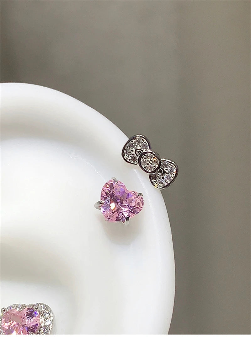 Cute Bowknot Love Heart 316L Stainless Steel Annular Ear Bone Nail Fashion Delicate Zircon Earring for Women Y2K Punk Jewelry