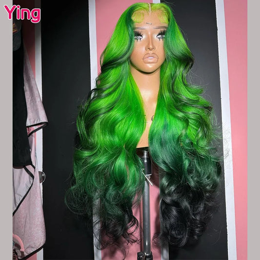 200% Green Black 13x6 Lace Front Wigs 32in Body Wave Human Hair Wigs Omber Colored 13x4 Lace Fronal Wigs For Women Pre Plucked