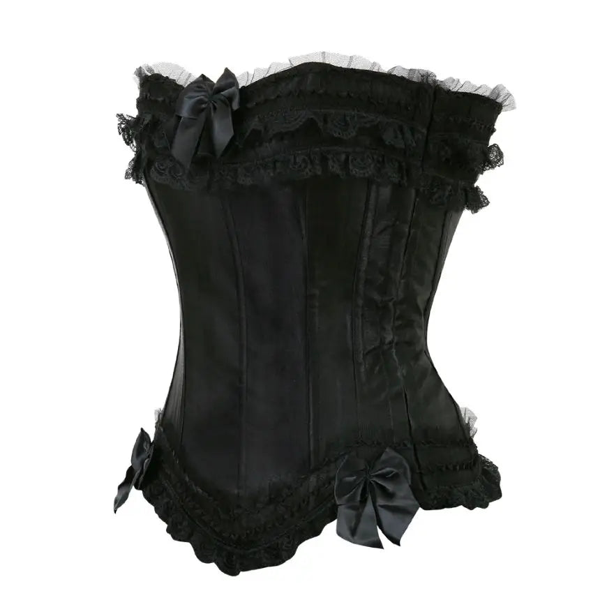 Women Sexy Satin Overbust Corset Lace Up Corsets Bustiers Top Gothic Ladies Halloween Plus Size White Red Black Pink korsett