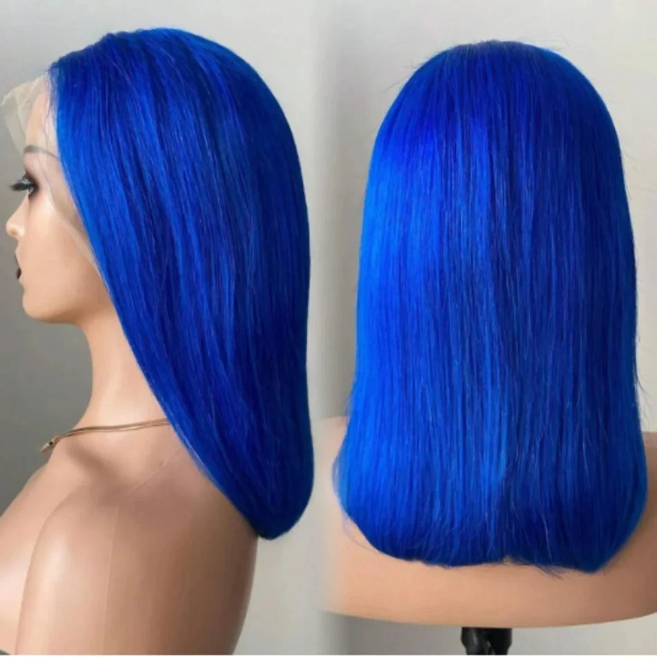 13x4 Lace Front Short Bob Wig Blue Color Straight Navy Blue Bob Transparent Lace Frontal Wigs Human Hair For Black Woman 10 Inch