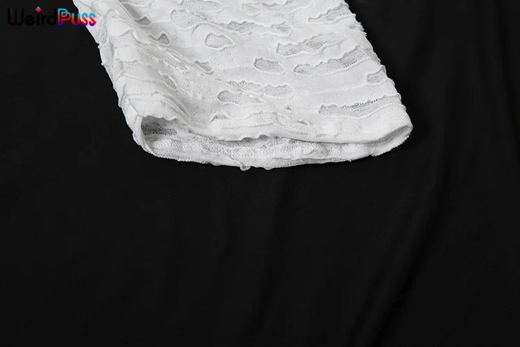 Weird Puss Ripped Chic Crop Tops Women Autumn Elegant Shirring Square Collar Elegant Ruched Full Sleeve Solid Streetwear Tees