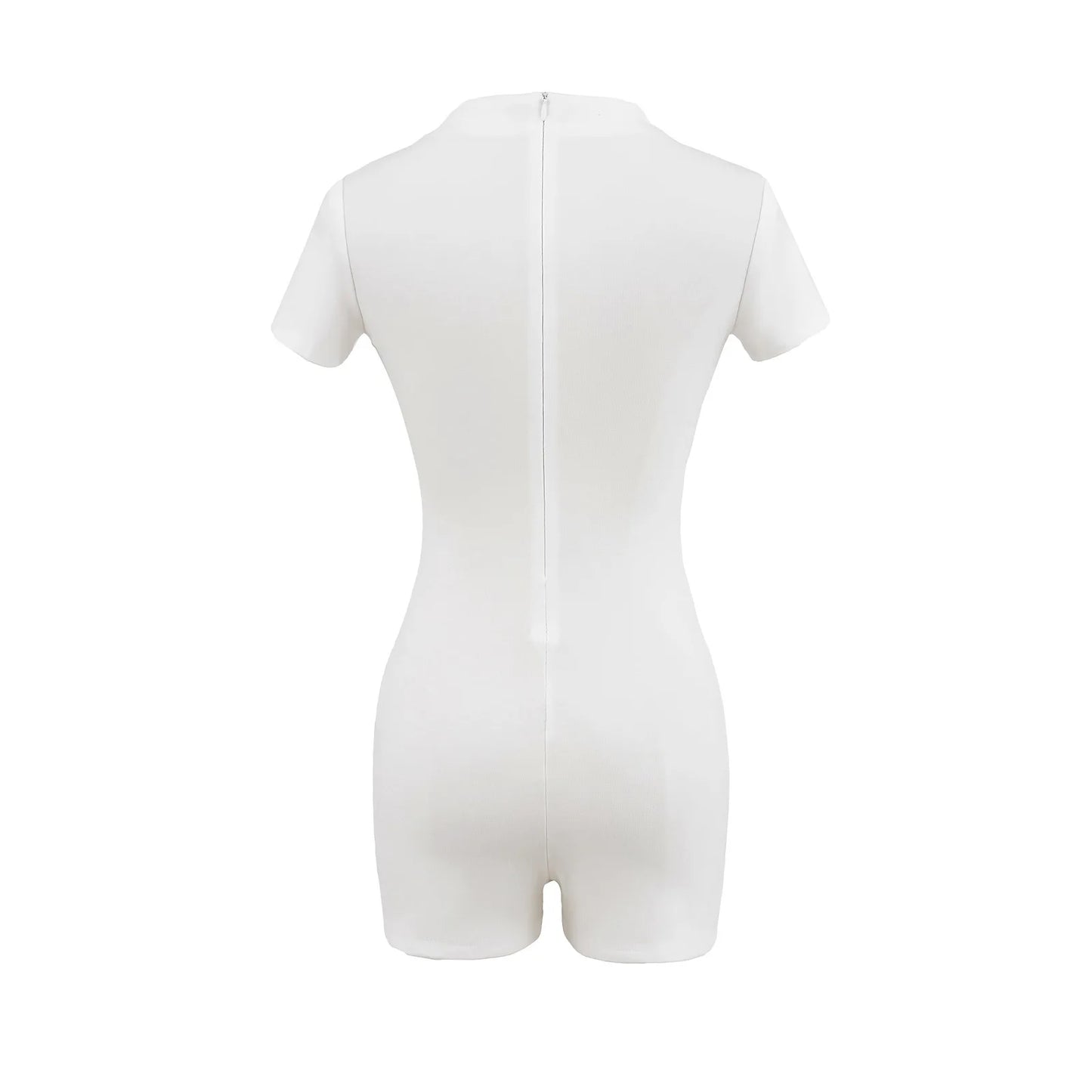 HLJ&GG Sexy Hollow Out Bandage Bodycon One Piece Rompers Women V Neck Short Sleeve Slim Jumpsuits Fashion Overalls Streetwear