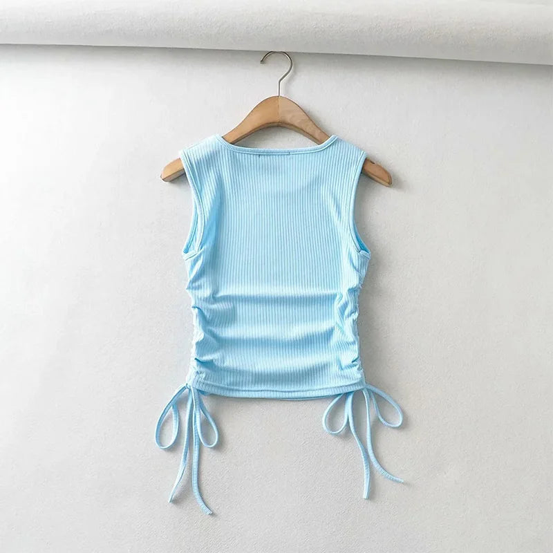 Summer NEW Arrival Women Solid Color Sexy Causal Crop Top With String Both Side Club For Fashion Ladies