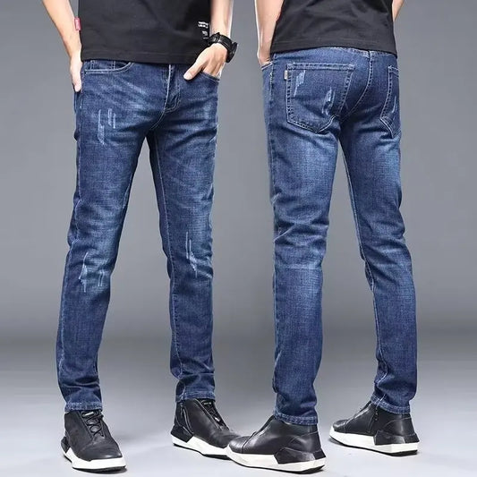 High Quality Brand Men's Fashion Narrow Leg Casual Jeans Basic Vintage Skinny Pants New Straight Leg Outside Denim Trousers Male