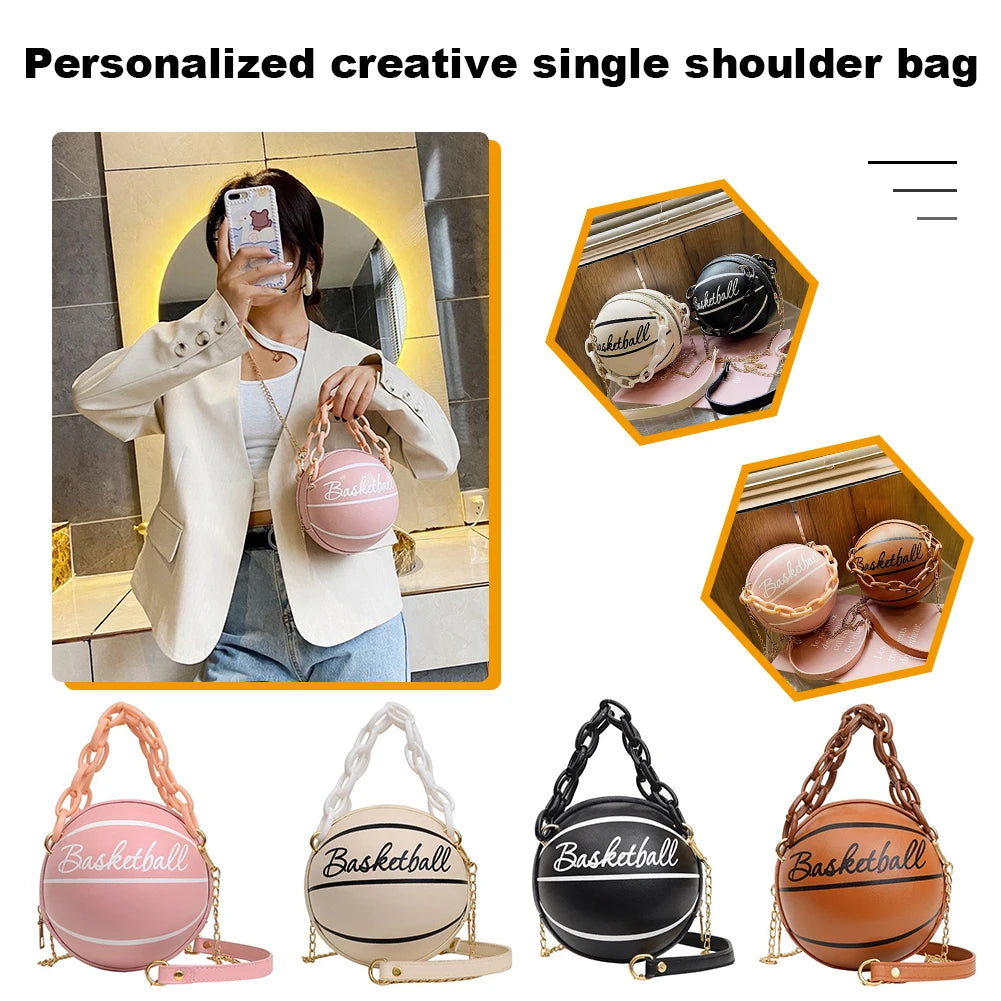 Fashion Chic Women Ball Handbag Round Basketball Football Shape Party bag Faux Leather Crossbody Girls Coin Purse Shoulder Bag