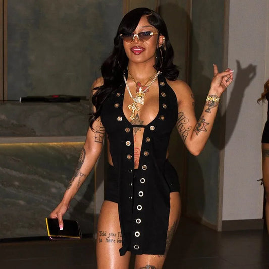 STYLISH LADY Lace Up Backless Tops 2025 Summer Women Halter Sleeveless Hollow Out Black Sexy Club Party Street Tees