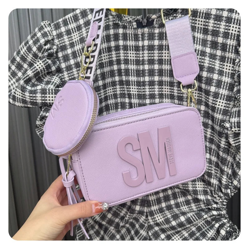 2024 Spring/Summer New Fashion Camera Bag with Wide Shoulder Strap, Lettering, Small Square Bag, Crossbody Bag
