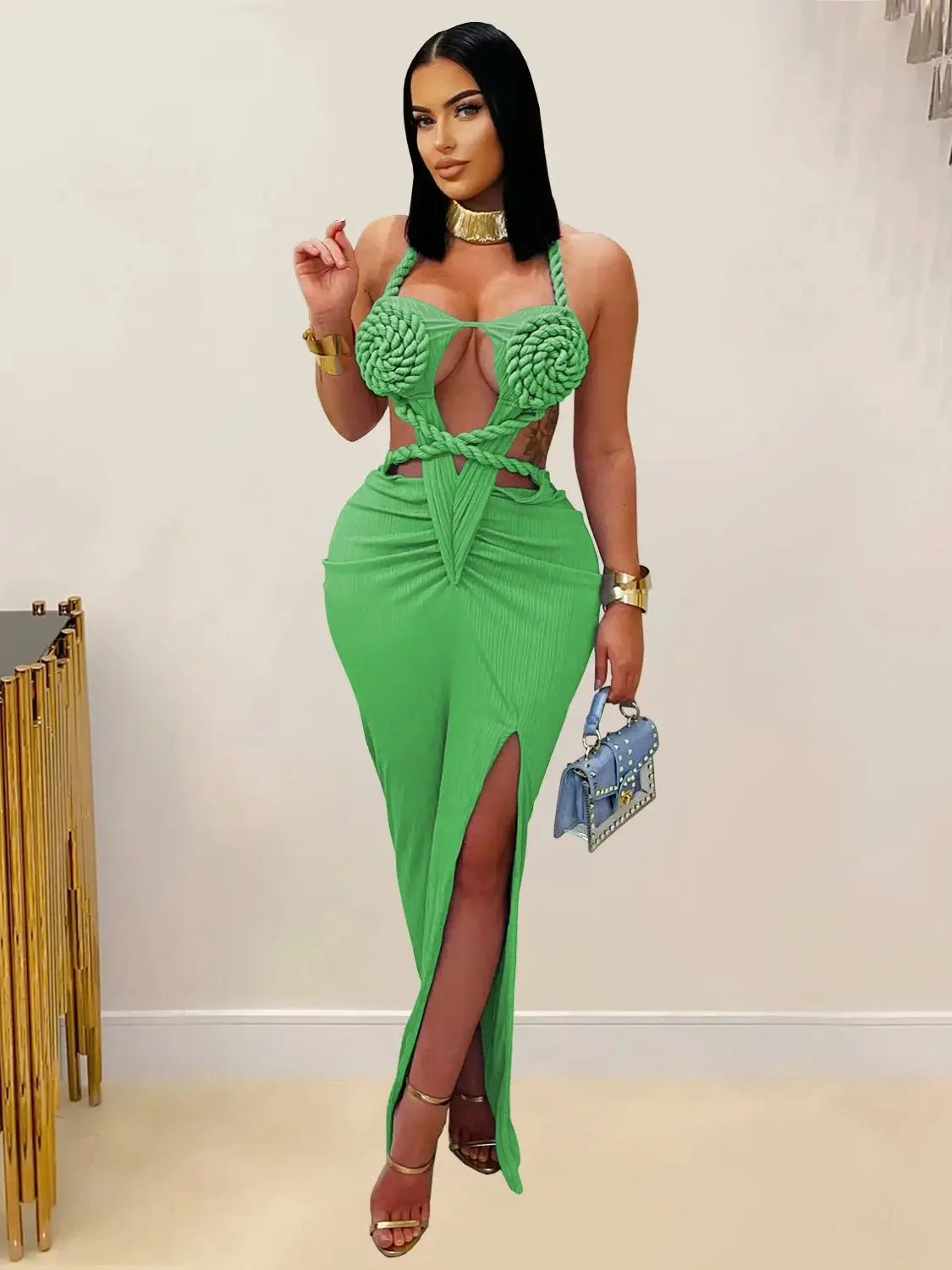 Weird Puss Sexy Plait Dress Women Summer Peach Buttocks Backless Sleeveless Split Hollow Midnight Party Clubwear Maxi Bodycon