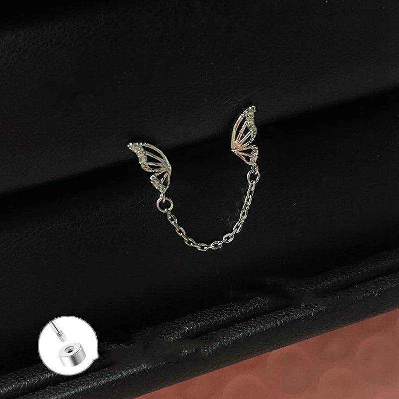 1PCS Pink Love Heart Chain Double Ear Hole 316L Stainless Steel Ear Bone Nail Y2K Fashion Hottie Earrings for Women Jewelry