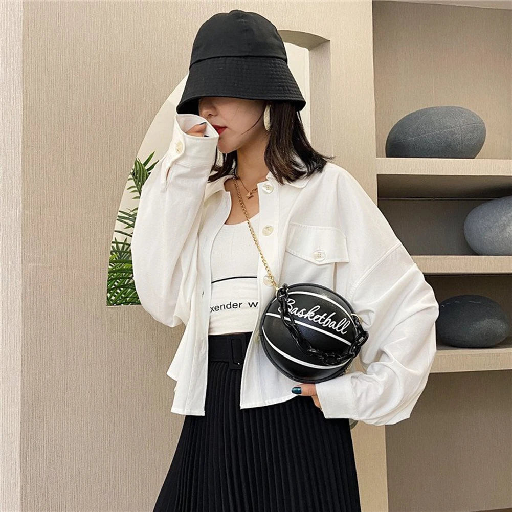 Fashion Chic Women Ball Handbag Round Basketball Football Shape Party bag Faux Leather Crossbody Girls Coin Purse Shoulder Bag
